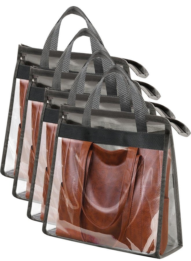 Vyndicca 4 PCS Dust Bags for Handbag,Purse Protector Storage Bag with Zipper and Handle,Clear Handbags Storage Organizer,Plastic Protective Waterproof Handbag Protector for Closet,Grey - Image 1